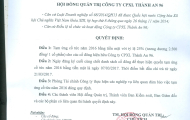 Quyết định V/v Tạm ứng cổ tức năm 2016